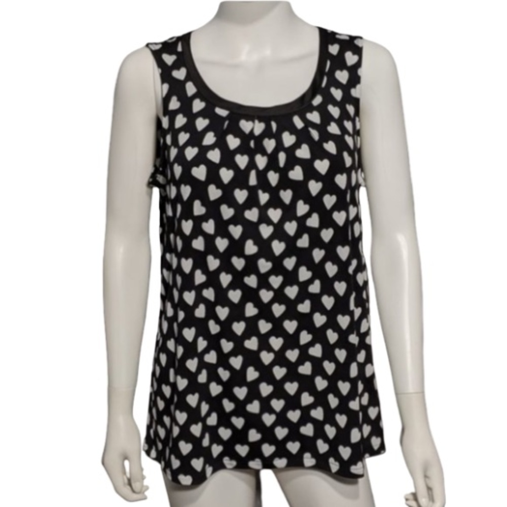 Banana Republic Black & White Polka Dot Heart Printed Sleeveless Top